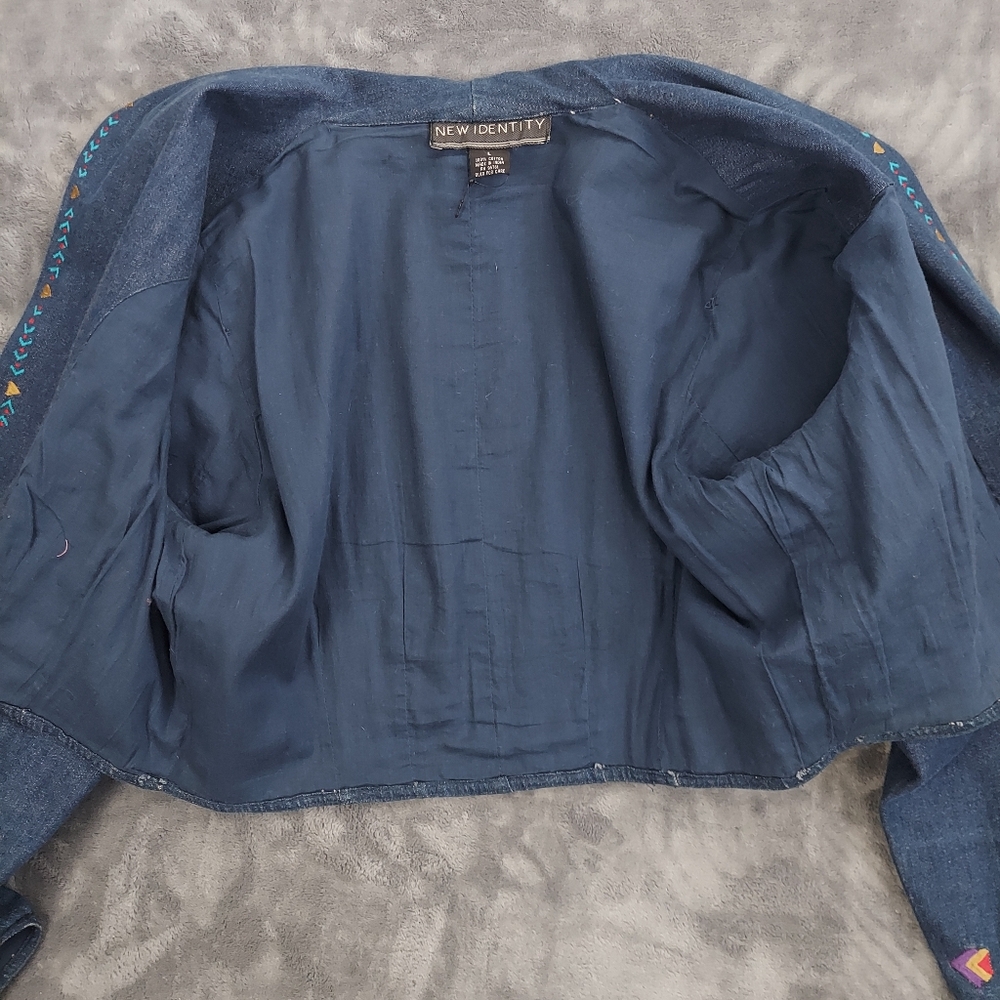 New Identity Cropped Denim Jacket With Embroidery, Women's L, Blue - Picture 6 of 12